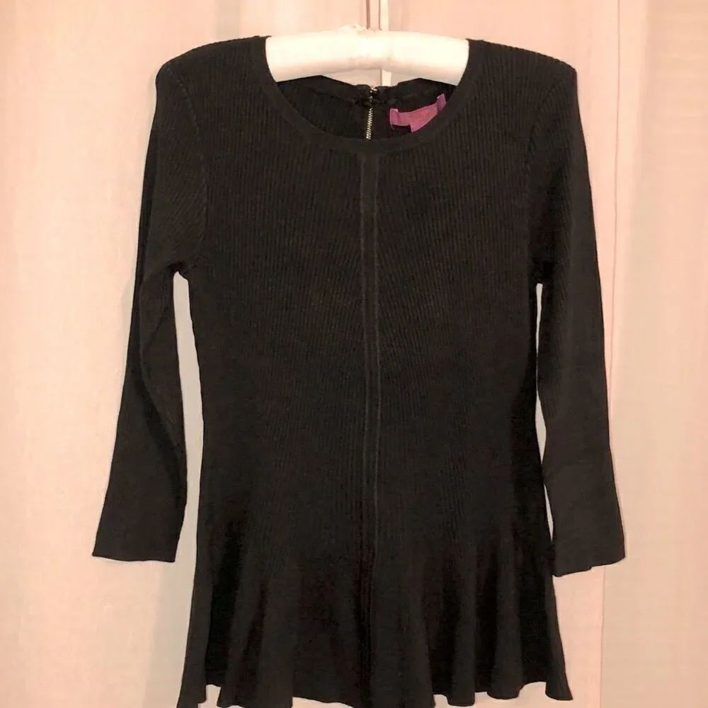 Catherine Malandrino M Green Peplum Knit Ribbed Crewneck Quarter Sleeve Sweater